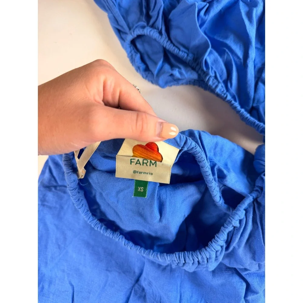 Farm Rio 2-Piece Skirt Set Women XS Blue Excellent Linen Blend Midi Side Slit